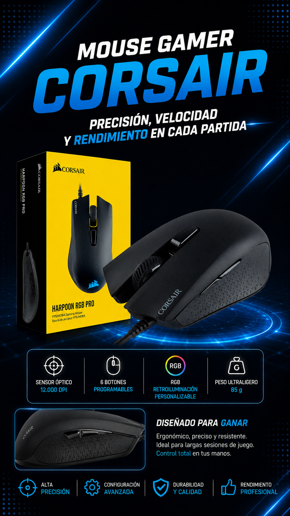 MOUSE GAMER CORSAIR HARPOON PRO RGB