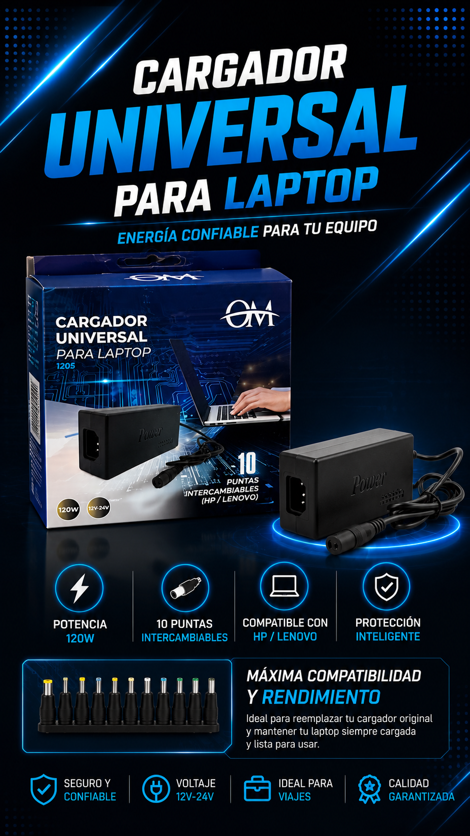 CARGADOR UNIVERSAL PARA LAPTOP