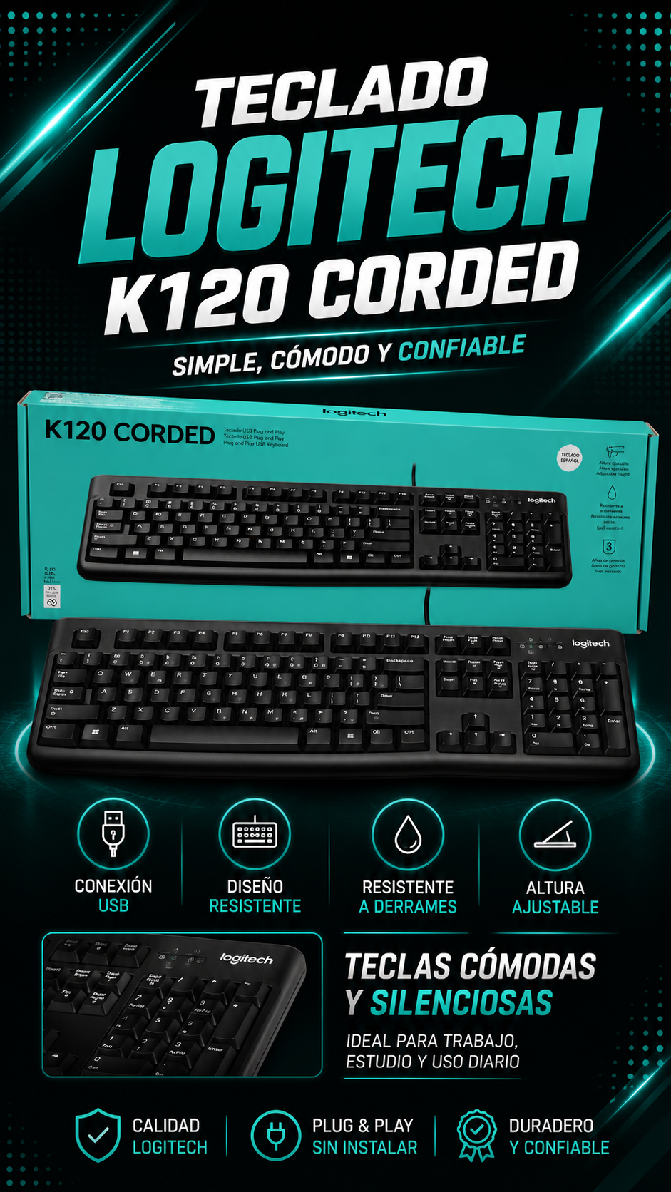 TECLADO CON CABLE USB LOGITECH K120