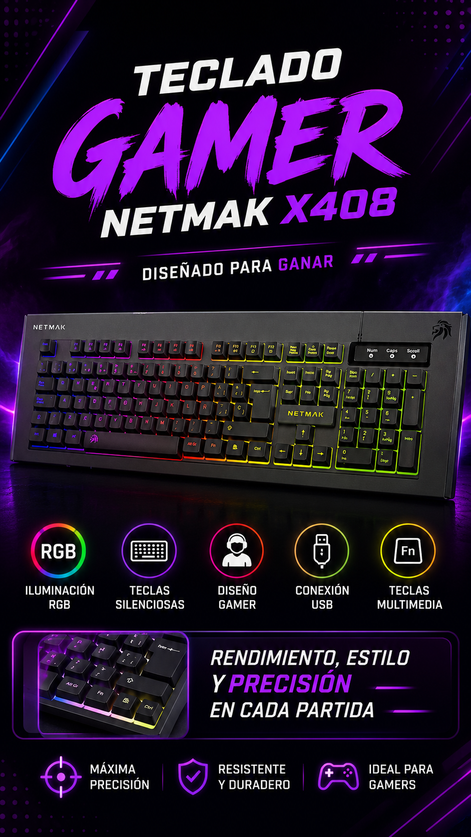TECLADO GAMER NETMAK X408